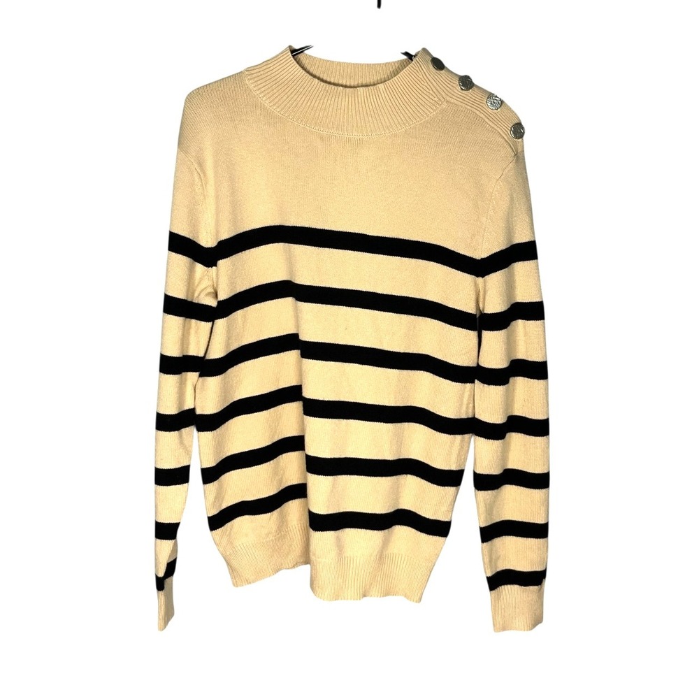 Kirundo Women's‎ Mock Neck Sweater Tan/Black OVERSIZED S Button Shoulder